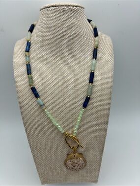 Handcrafted Lapis Lazuli and Green Tourmaline Gemstone Necklace